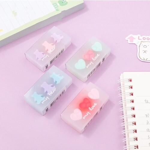 2PCS Heart Bear Eraser Core Kids Students Creative Stationery Office Supplies School Drawing Sketch Writing Rubber Gifts