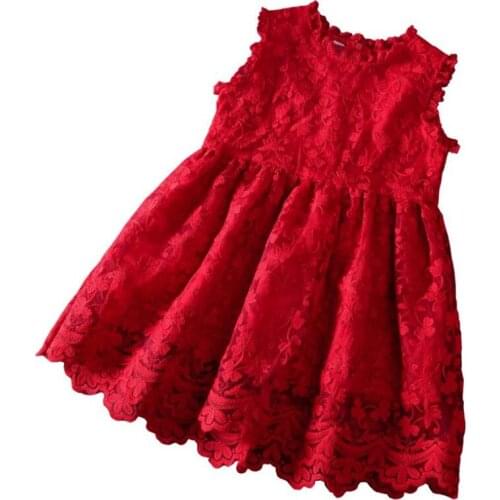 DFXD England Style 2018 Summer Teens Girl Sleeveless Princess Dress Top Quality Red/White Cotton Flower Girl Wedding Party Dress