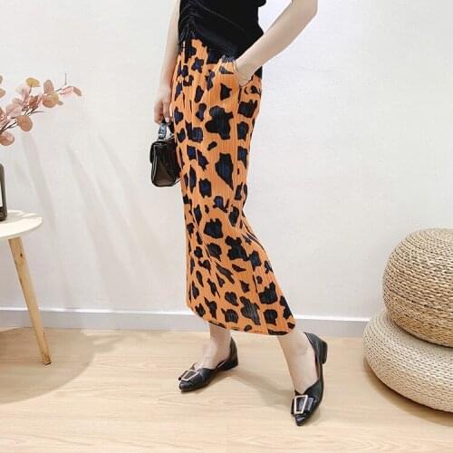 HOT SELLING Miyake fashion fold print twill skirt design waist Straight skirt IN STOCK