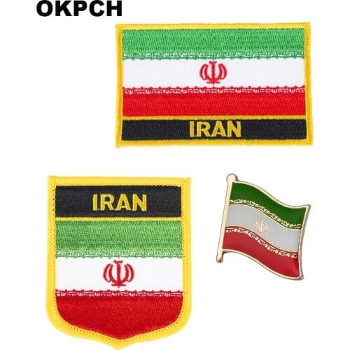 Iran National Flag Embroidered Iron on Patches for Clothing Metal badges PT0203-3