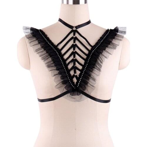 Womens Fashion Black Handmade Sexy Bondage Harness Body Bra Crop Top Cage Bra Pastel Goth Rave Wear Pole Dance Body Harness
