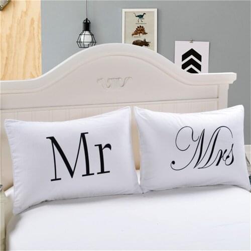 MR MRS Decorative White Couple Pillow Case Throw Pillowcases Lovers Couple Gift One Pair Pillows Bedding Set Bedding Outlet 20