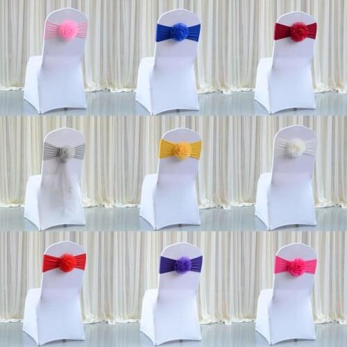 New Sash High Quality Stretch Wedding Chair Knots With Flower For Chair Bow Cover Party Banquet Home Wedding Decoration Supplies