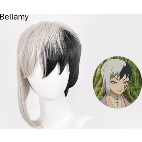 Anime Dr.Stone Asagiri Gen Cosplay hairwear Black and white dichroism Cosplay Wig +Wig Cap
