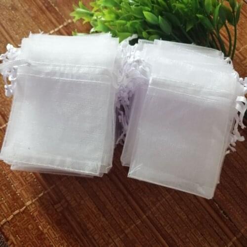 100 pcs/Lot White Organza Jewelry Gift Bags 7x9 9x12 10x15 20x30 30x40 cm Wedding Christmas Package Bags Drawstrings Yarn Pouch