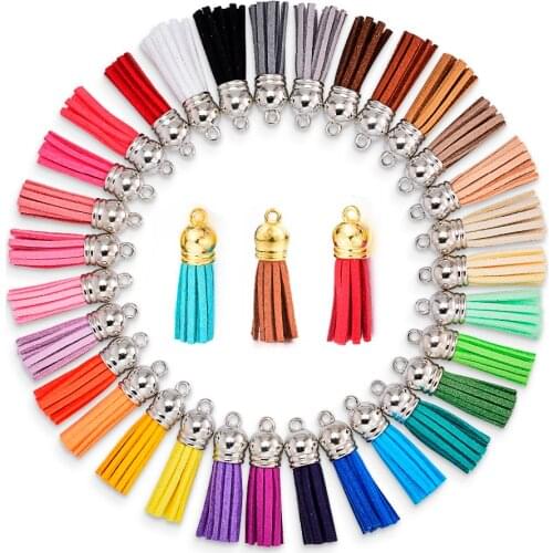 38mm 35 Pair 35 Diffrent Color Leather Faux Suede Tassels Pendant With DIY Jewelry Making Cellphone Straps Keychain Earrings