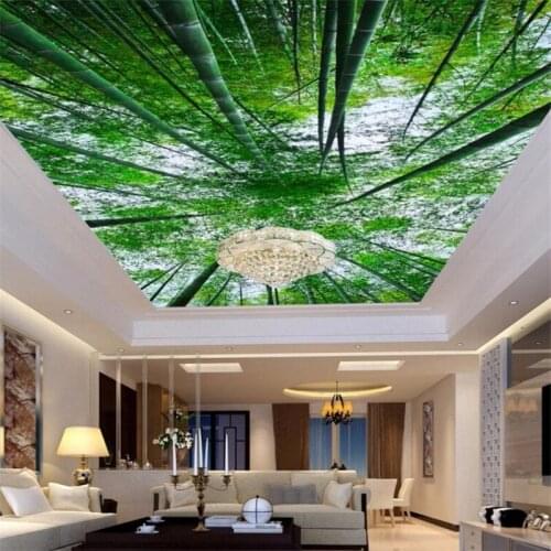 Beibehang Customized ceiling 3d mural fresh bamboo forest ceiling zenith living room bedroom restaurant mural 3d papel de parede
