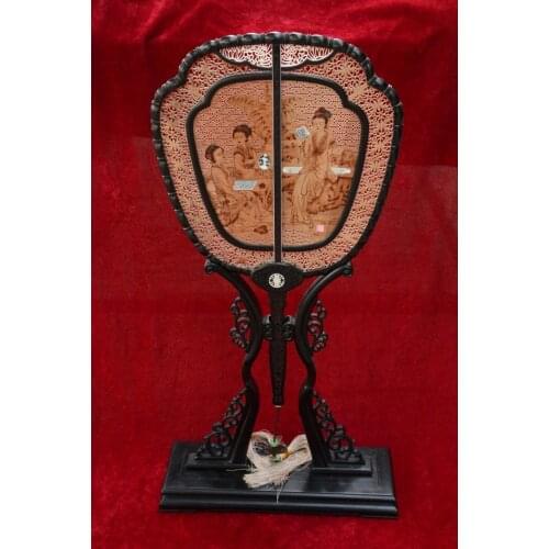 Rare Qing Dynasty(Qianlong:1736-1795)Sandalwood pyrography Ladies Screen, best collection&adornment, Free shipping