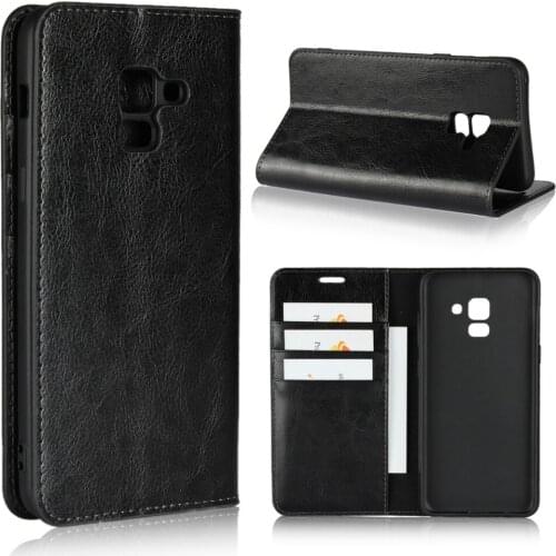 Luxury Genuine Leather Wallet Flip Case Cover For Samsung Galaxy A8 2018 SM-A530