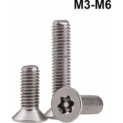 M3 M4 M5 M6 304 Stainless Steel Countersunk Head Six Lobe Torx Screws with Pin Tamper Proof Security Bolt Screw