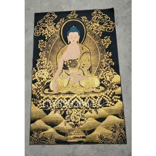 Tibetan Buddha Statue Tangka Brocade Statue Living Room Decoration Hanging Painting Embroidery Sakyamuni