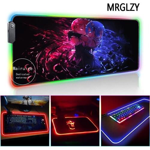 MRGLZY XXL LED Light RGB Gamer Gaming Accessories Large Anime Sexy Blue Short Hair Girl RemMouse Pad DeskMat for Laptop Keyboard