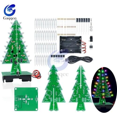 LED Flash 3D Christmas Tree DIY Kit RGB 7 Colors Red/Green/Yellow Circuit Kit Electronic Suite Holiday Decor Circuit Board Kit
