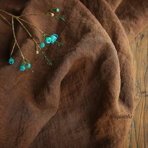 Coffee color high-grade yarn-dyed pure linen fabric High-end clothing linen fabric