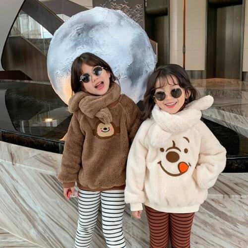 Girls' Hoodies Sweatshirts Kids Underwear 2021 Cartoon Plus Velvet Thicken Warm Winter Autumn Cotton Tops Fleece Childrens Clot