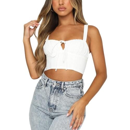 Womens Bustier Tank Tops, Pleated Hollowed Drawstring Front Lace-up Neck Slimming Short Vest Clothes