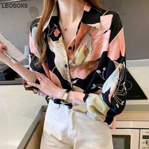 Womens Fashion Printed Chiffon Shirt Top 2021 Summer New Long Sleeve Hong Kong Style Long Sleeve Shirt