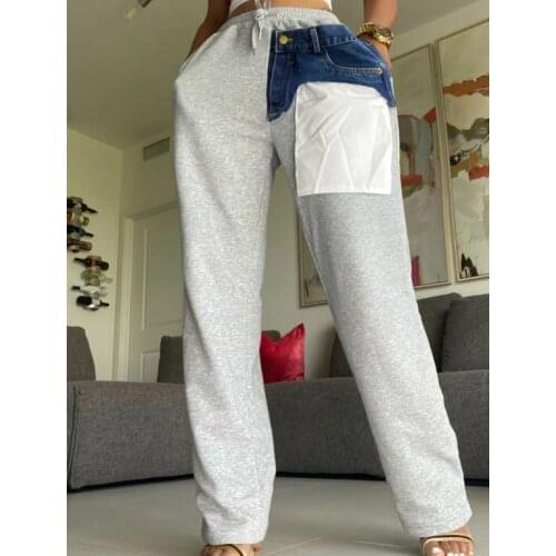 Casaul Women Cargo Pants Color Patchwork Drawstring Streetwear High Waist Autumn Clothes For Women Outfit