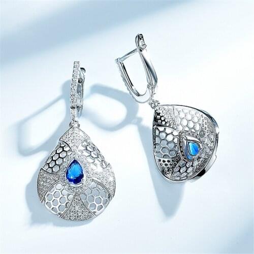 DY 925 Sterling Silver Earring Nano Blue Sapphire CZ Fancy Individuality Luxury Earring For Women Engagement Fashion Jewelry