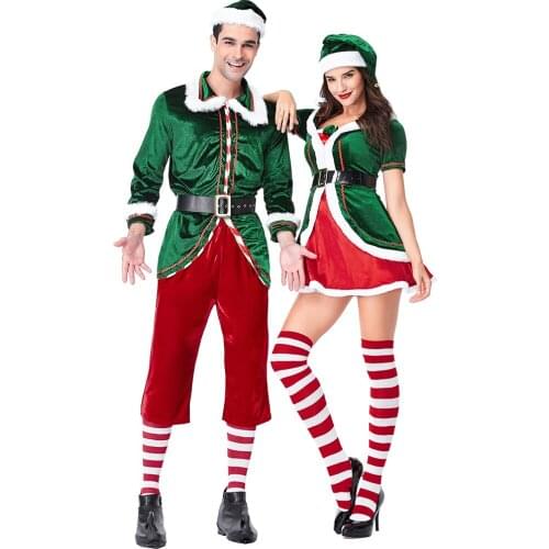 Women Men Green Lovers Christmas Elf Costume Halloween Carnival Party Adult Cosplay Clothing