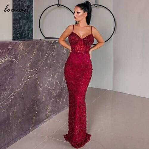 2020 Burgundy Pearls Cocktail Dress Long Mermaid Prom Dress Plus Size Dubai Evening Gowns Women Party Vestido De Festa Custom