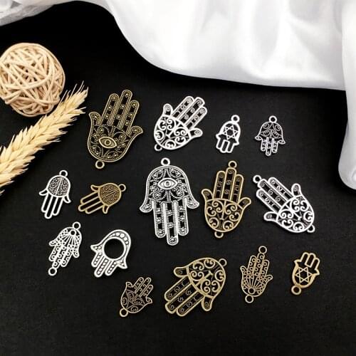10Pcs Hamasa Hand Charms Pendants DIY Jewelry Making Alloy Findings Accessory For Necklaces Earrings