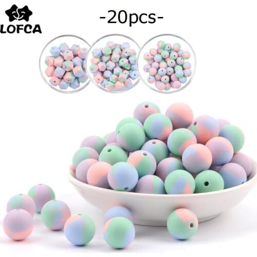 LOFCA 20PCS Silicone Beads Tie-dye Teething Beads Teething For Infant Baby Teether Round Chewable Colorful DIY