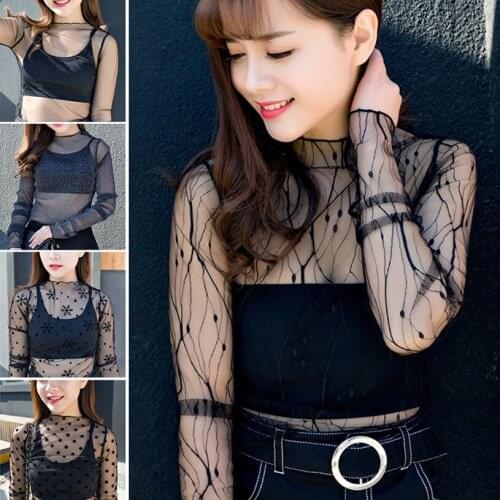 2020 Women Sexy Harajuku Mesh Tops Net See Through T Shirt Transparent Undershirt Star Base Top Camisas Femininas Clubwear Femme