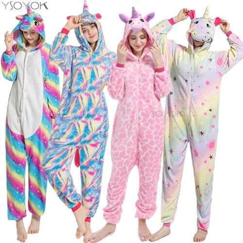 2020 Unicorn Pajamas onesie Women Kigurumi Panda Winter Flannel Pajama Kigurumi Adult Nightie unicornio Sleepwear Overall