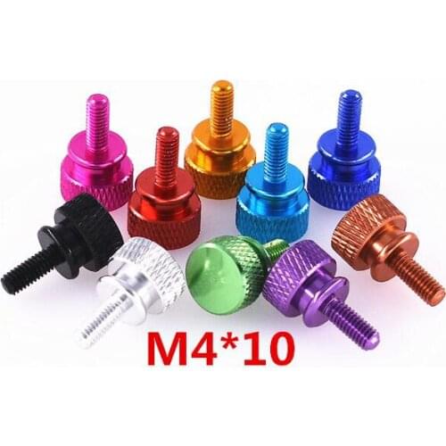 4pcs M4 thumb aluminium screws flat pineapple step grain knurled bolt male screw anode oxidation multi-color 10mm length