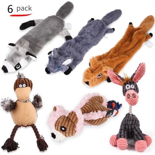 6Pcs/Set cute plush toys squeak pet wolf rabbit animal plush toy dog chew squeaky whistling involved squirrel dog toys