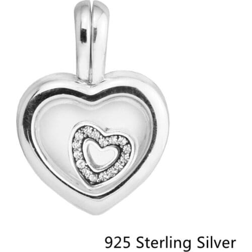 CKK Floating Heart Locket, Sapphire Crystal Glass Charms 925 Sterling Silver Beads Original Jewelry Fits For Bracelets
