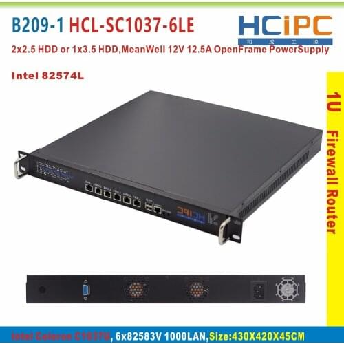 HCiPC B209-1 HCL-SC1037-6LE ,Barebone,C1037U 82583V 6LAN 8Harddisk 1U Firewall SYSTEM,6LAN Motherboard,1U 6LAN Network Router
