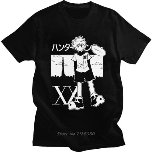 Classic Manga Killua Zoldyck Tshirt Men o-neck Short Sleeve Hunter x Hunter Graphic Tshirt Pure Cotton Harajuku Tee