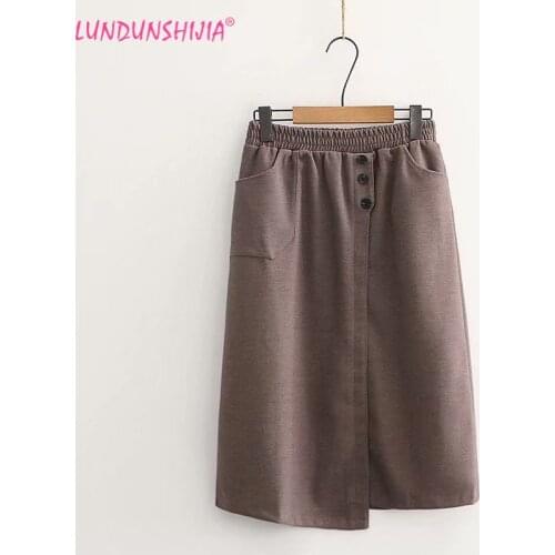 LUNDUNSHIJIA High Waist Double Pockets Women Irregular Hem Skirt 2020 Spring Autumn Ladies Long Skirts