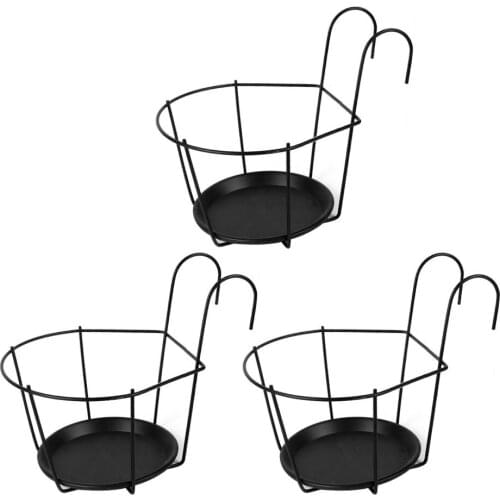 Railing Planters Holders Flower Pot Metal Potted Stand 4 Pack Black Durable Iron Racks Round Shelf Container Box Hanging