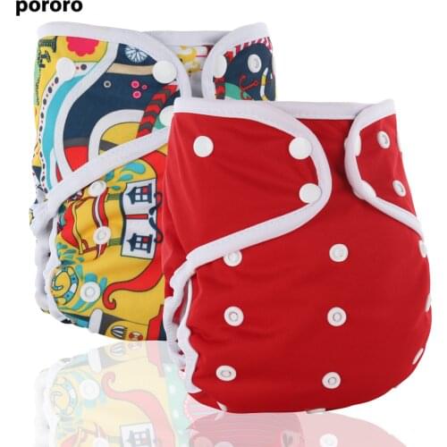 Pororo 3-15kg 2pcs reusable all in one cloth diaper with 4 pieces bamboo terry insert, size adjustable baby diapers