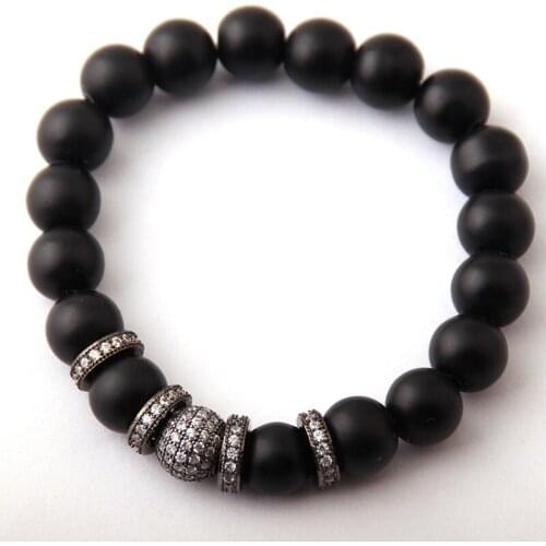 Fashion Women Dress Stone Armband Black Micro Zircon Pave Ball Stone Bracelet