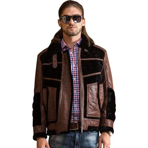 Promote Quality winter genuine leather clothing male genuine leather fur mens clothing outerwear genuine leather sheepskin