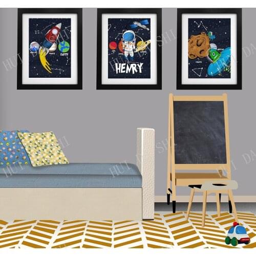 Spaced Themed Wall Art Prints, Personalised Outer Space Astronaut Planets | childrens nursery decor, aliens Stars Rocket