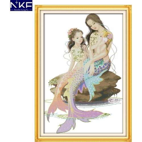 NKF The little mermaid and her mother handcraft needlepoint kits counted stamped canvas cross stitch sets for home decoration