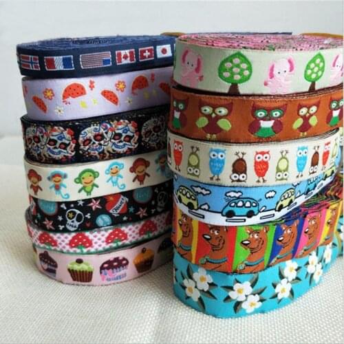 New 100% Polyester Cartoon Woven Jacquard Ribbon 5/8 "(7/8") 10yards For DIY Dog Collar And Hats Home Textile Accessories
