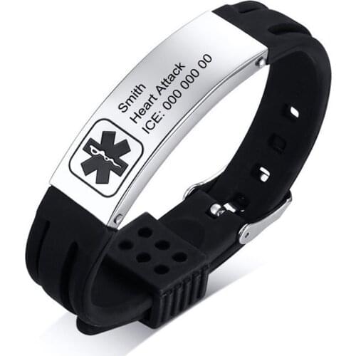 Modyle 2020 New Stainless Steel Engraving Silicone Medical Bracelets Sport Emergency ID Bracelets for Men Women Accessories