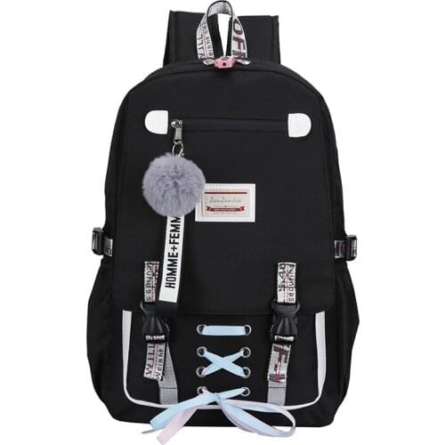 New 2020 Stylish Women School Bags for Teenage Girls Preppy Style Large Capacity USB Black Back Pack Rucksack Youth Schoolbag