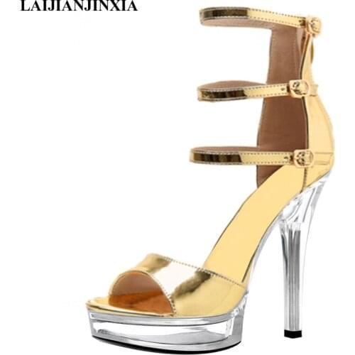 LAIJIANJINXIA New 13 CM High Stripper Heeled Pole Dance Shoes Crystal Bordered Open Toe Sandals Queen Womens Fashion Shoes