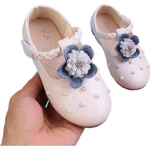 Toddler Baby Flower Children Little Girl Pearl Princess Dress Shoes For Girls Party Wedding Leather Shoes New Autumn 1 2-8 Years