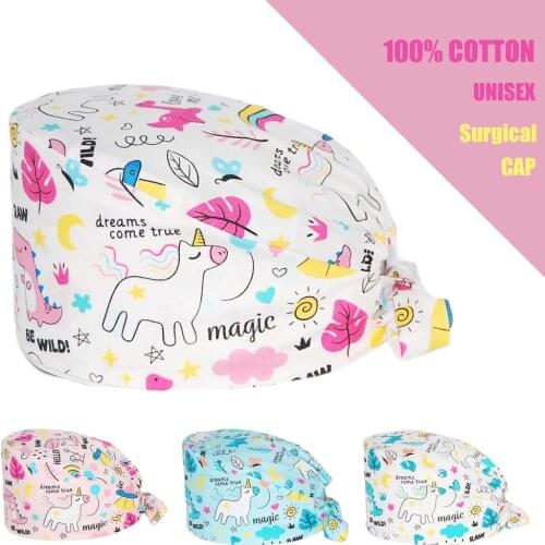Wholesale Scrubs Cap Cotton Adjustable Beauty Salon Health Nursing Hat Nurse Uniform Accessories Anime Print Lab Surgicals Caps