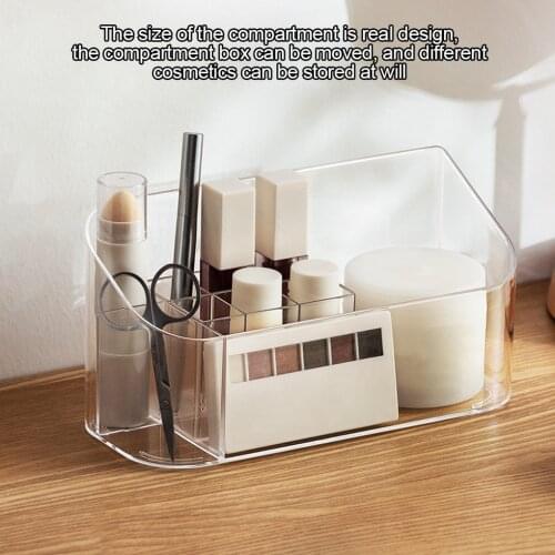 Makeup Organizer Transparent Lipstick Storage Box Non-slip Adjustable Grids Desktop Cosmetic Display Rack Storage Box
