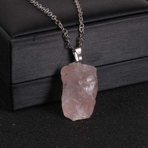 Original Irregular Pink Crystal Pendant Necklace Women Girls Bohemia Natural Stone Jewelry 18" Gold Silver Color Chain Choker
