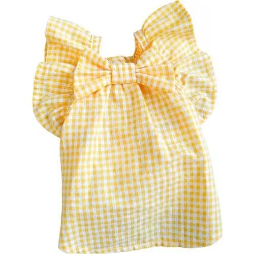 Pet Shirt Dog Cat Clothing Yellow Plaid Spring Autumn Two Legs Lotus Leaf Sleeve Dogs Clothes Cute Chihuahua Puppy Cat Shirts